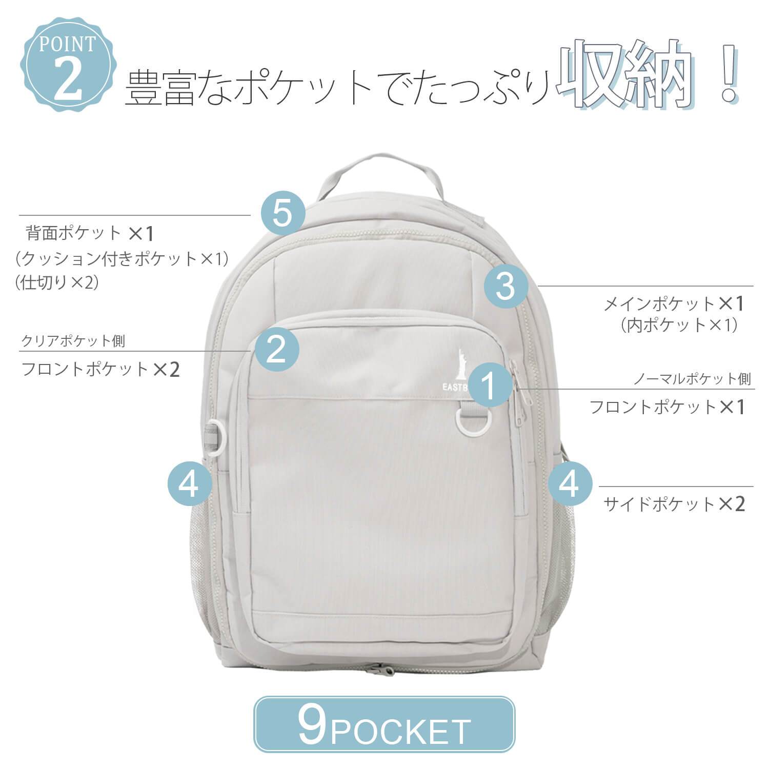 EASTBOY イーストボーイ リュック レディース 大容量 約30L 通学 軽量 2way 推し活 バッグ 推し活グッズ クリアポケット付き リバーシブル リュックサック 通学リュック スクールバッグ PC収納 a4 高校生 中学生 女子 旅行 黒 Kalras別注