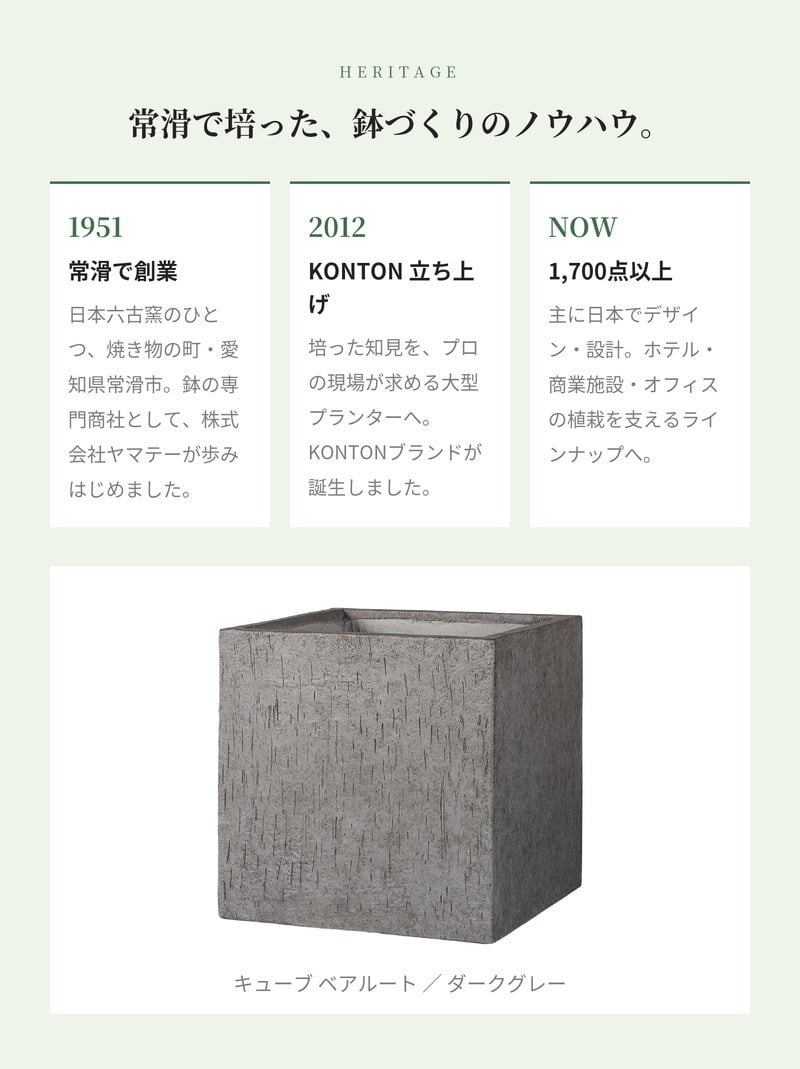 鉢カバー おしゃれ 大型 L M S サイズ 植木鉢 KONTON コントン キューブ ベアルート 四角 正方形 角型 ファイバーストーン 軽量 室内 屋内 高級 北欧 モダン ナチュラル 観葉植物用 シンボルツリー サボテン 多肉植物 特大 玄関 プランター 底穴なし アッシュグレー