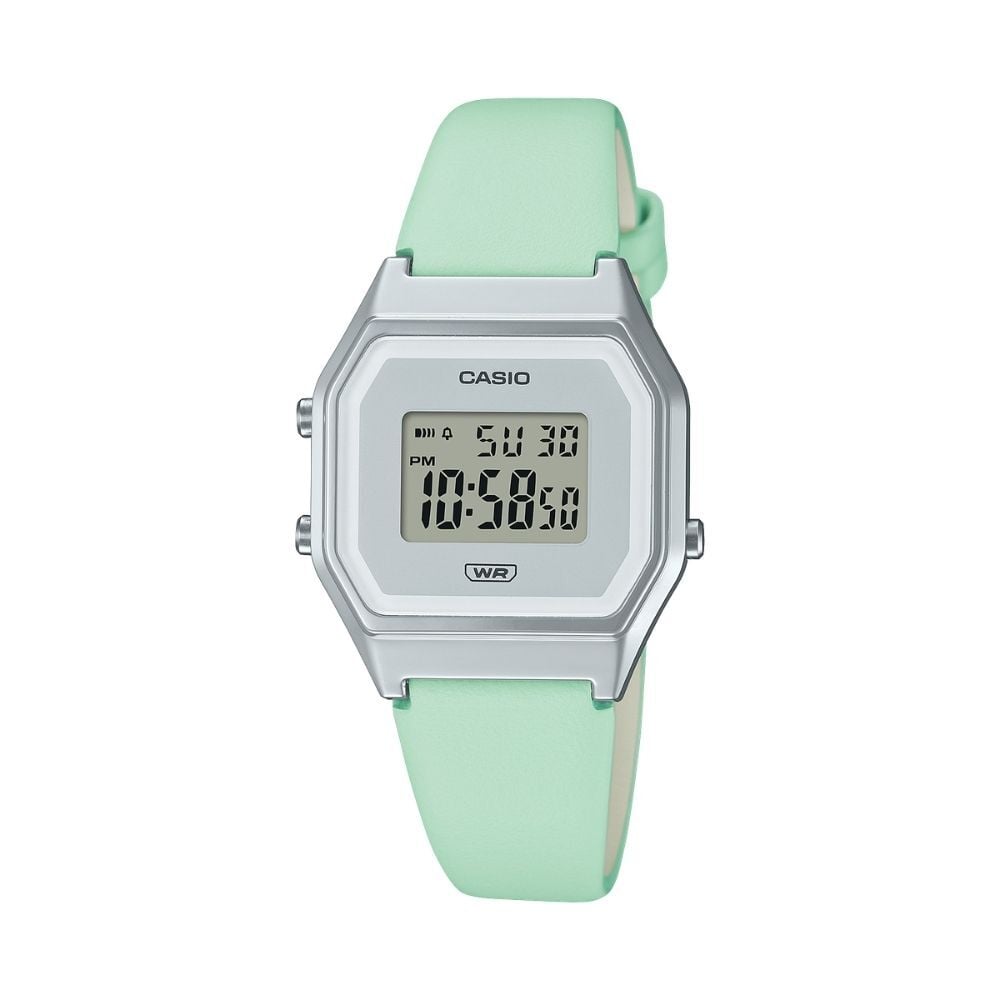 箱なし 希少デザイン カシオ 腕時計 レディース ミントグリーン シルバー CASIO 海外モデル デジタル チプカシ レトロ パステル レザーベルト 軽量 アラーム ストップウォッチ プレゼント ギフト 成人 卒業 入学