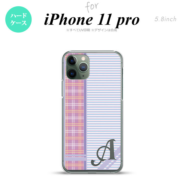 iPhone11Pro iPhone11 Pro スマホケース ハードケース チェック ボーダー 紫 +アルファベット メンズ レディース nk-i11p-1601i