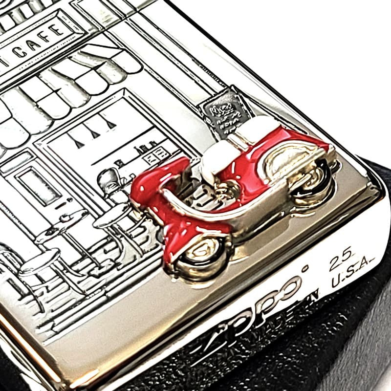 ZIPPO ライター ニューヨーク ジッポ 重厚立体メタル スクーター レッド 両面加工 おしゃれ シルバー レディース ギフト FOOD LOVER CLUB アメリカ NEW YORK かわいい 彫刻 メンズ 銀 プレゼント