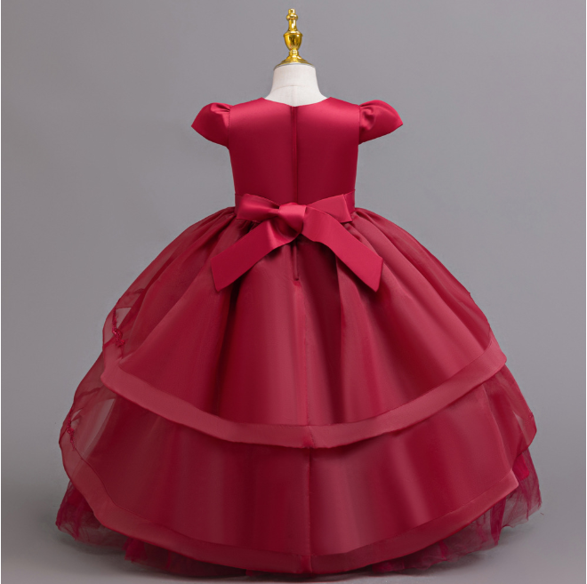 子供ドレス キッズ フォーマルドレス プリンセスドレス 女の子　子どもドレス　ロング丈　 発表会 結婚式 誕生日 七五三 110～160cm ピンク　ダークピンク　ホワイト　ワインレッド　リボン レース
