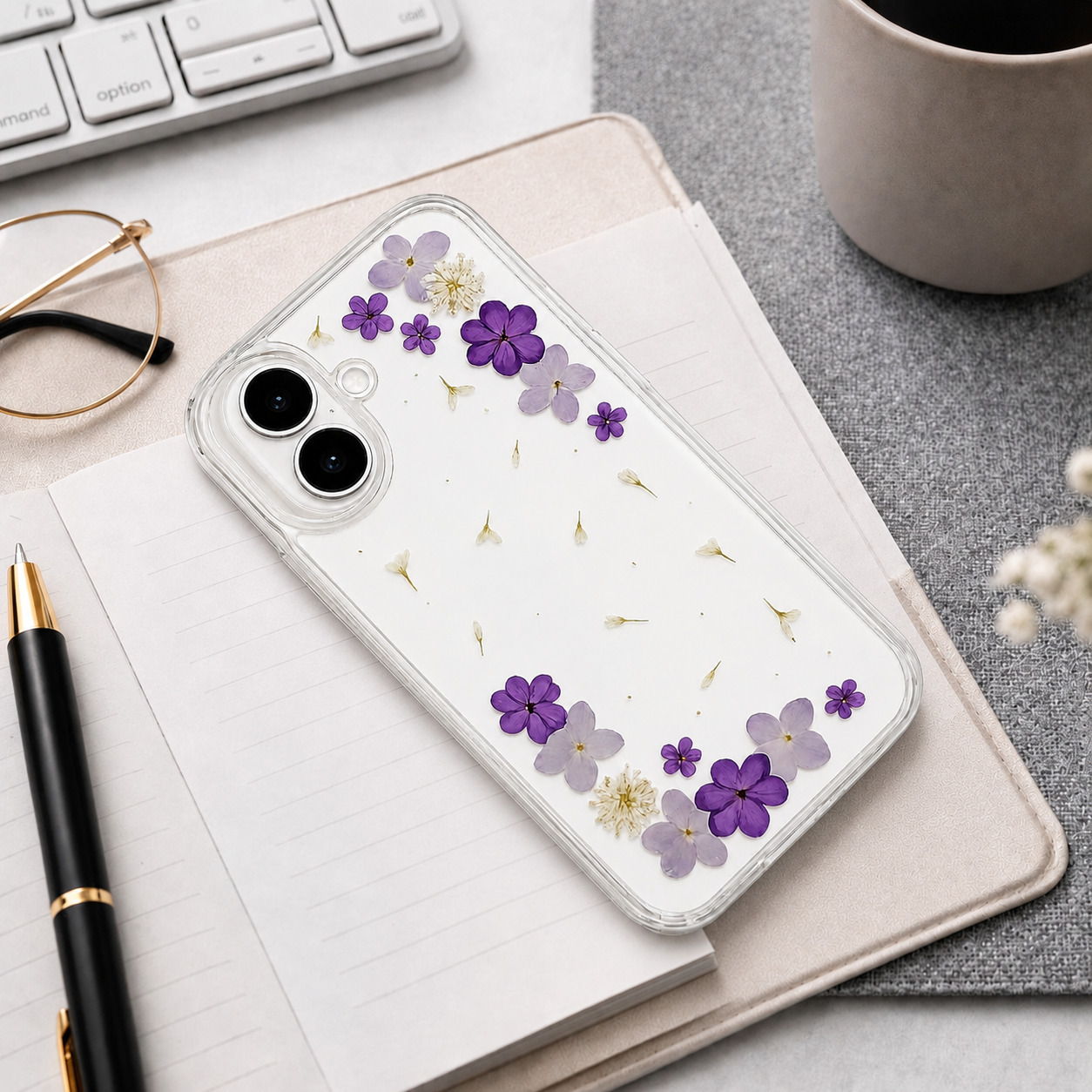 花＊花ぐりゅっけ【ほぼ全機種対応スマホケース❁】押し花スマホケース NO.520 2color（着日指定不可） 押し花＆レジン iPhone/Xperia/AQUOS/Galaxy他
