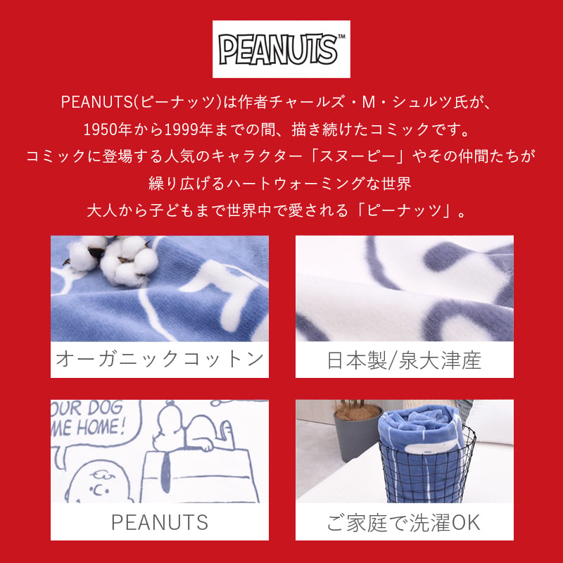 綿毛布 シングル ハーフ 日本製 西川 泉大津 毛布 ブランケット オーガニックコットン コットンケット 風で紡ぐ糸 サステナブル ピーナッツ PEANUTS スヌーピー SNOOPY 大人かわいい マイヤー キャラクター FQ05101602