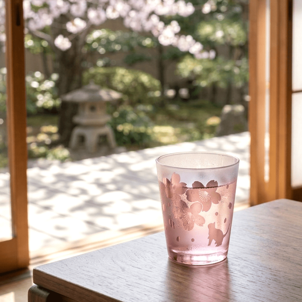 猫とお花見気分の桜グラス さくら 春 ねこ プレゼント ギフト 記念日 誕生日 母の日 父の日 クリスマス ピンク バレンタイン