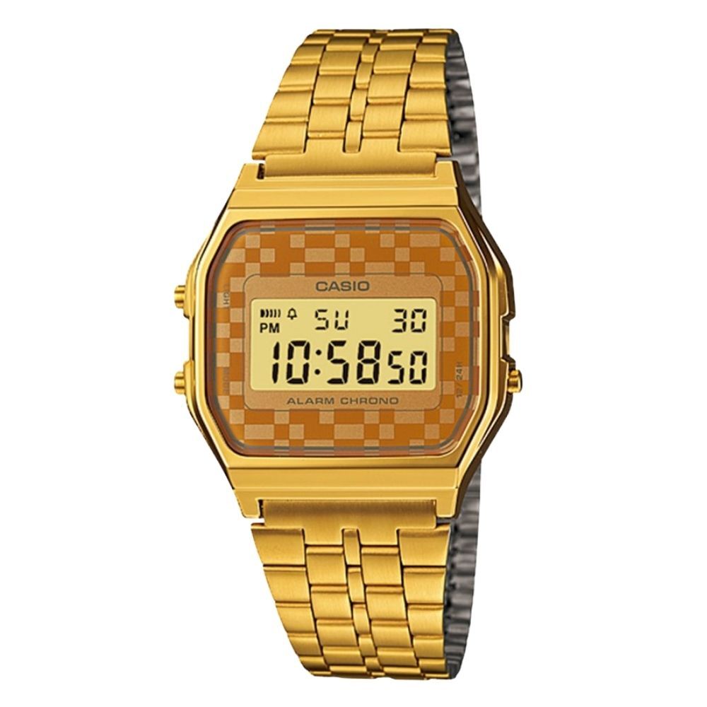 箱なし 希少デザイン カシオ 腕時計 メンズ レディース ゴールド チプカシ CASIO 海外モデル デジタル 市松模様 レトロ アラーム ストップウォッチ プレゼント ギフト 成人 卒業 入学