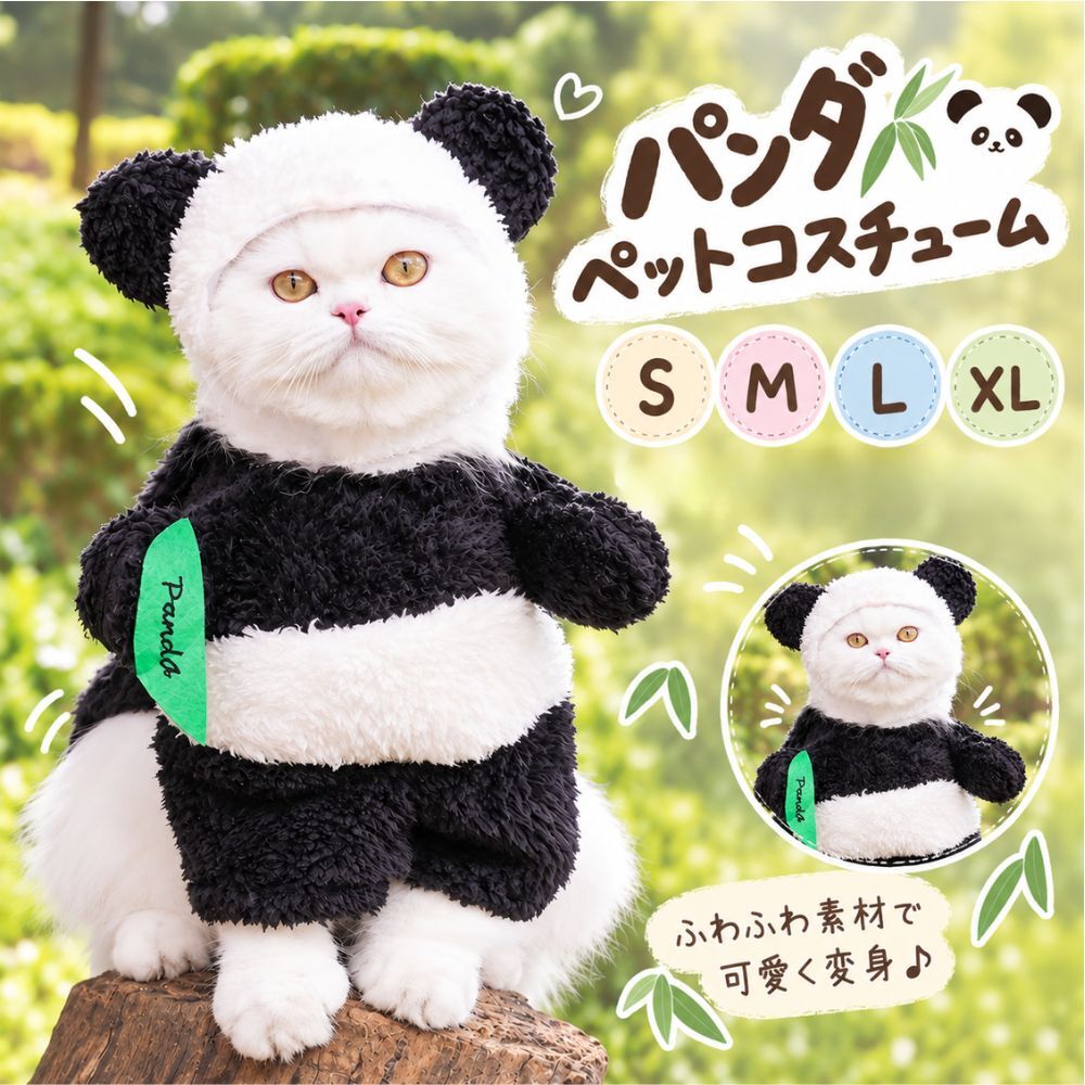 着るだけでかわいいパンダに大変身♪ ふわふわもこもこの犬猫用コスチューム！写真撮影やイベントにもぴったり♪