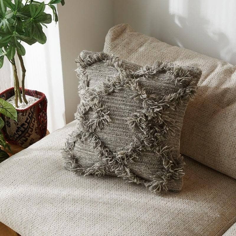 ベッド 寝具 クッションカバー 45×45cm ウール モロッカン かわいい オシャレ 綿 ベニワレン 韓国 北欧 グレー 正方形 カバー 座布団カバー