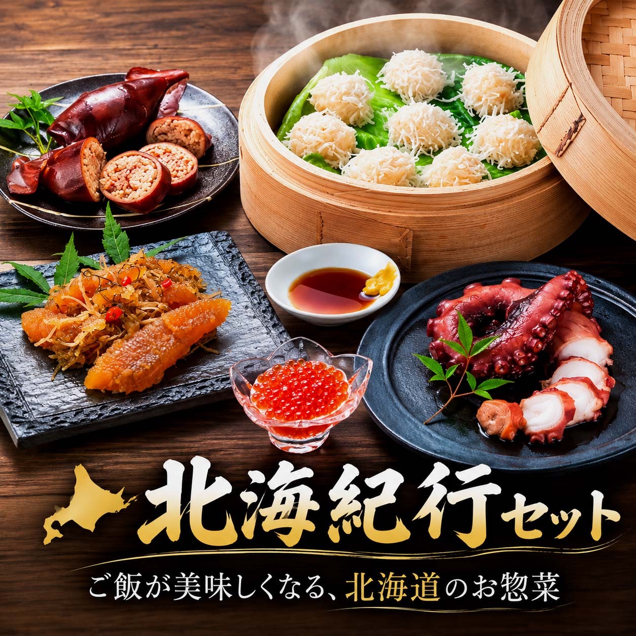 北海紀行セット (しゅうまい 松前漬け イクラ醤油漬け タコのやわらか煮 いかめし）北海道で加工した海産物・珍味を詰め込んだ海鮮お惣菜セット 北海道 グルメ (ギフト)【送料無料※沖縄・離島除く】