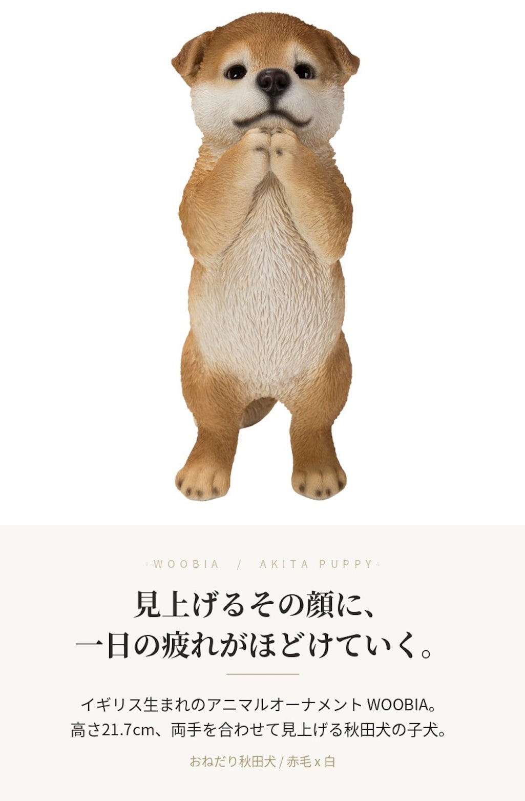 置物 woobia ウービア 日本犬 おねだり秋田犬 子犬 高さ21.7cm 和風 リアル 本物そっくり イギリス生まれ 職人手彩色 縁起物 戌年 玄関 インテリア 新築祝い 引っ越し祝い 開店祝い 出産祝い 誕生日 お祝い ギフト プレゼント 犬好き 秋田犬好き