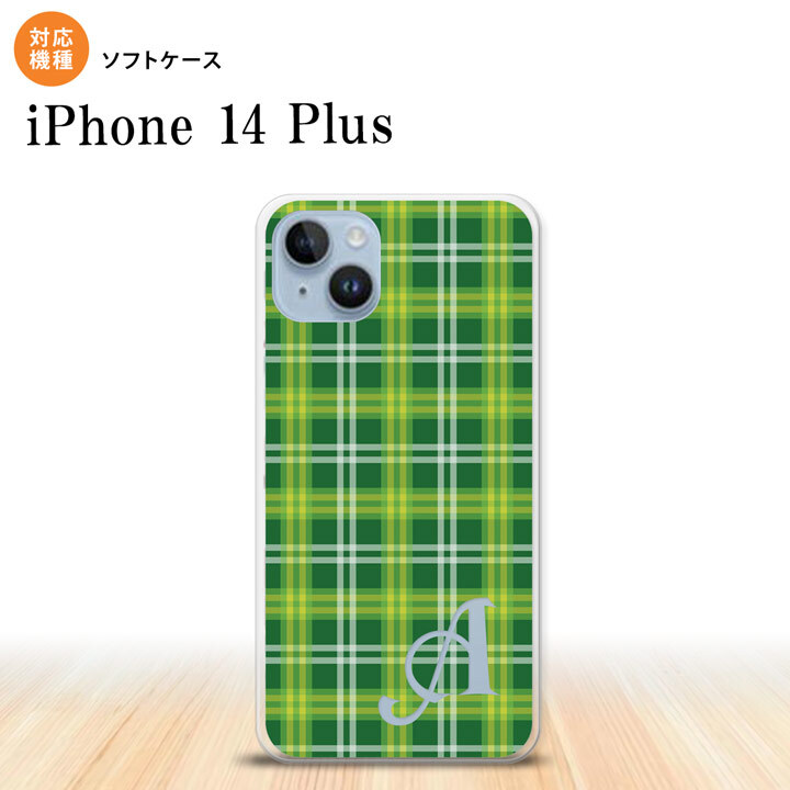 iPhone14 plsu iPhone14 plsu スマホケース 背面ケースソフトケース チェック B 緑 +アルファベット 2022年 10月発売 nk-i14pl-tp436i