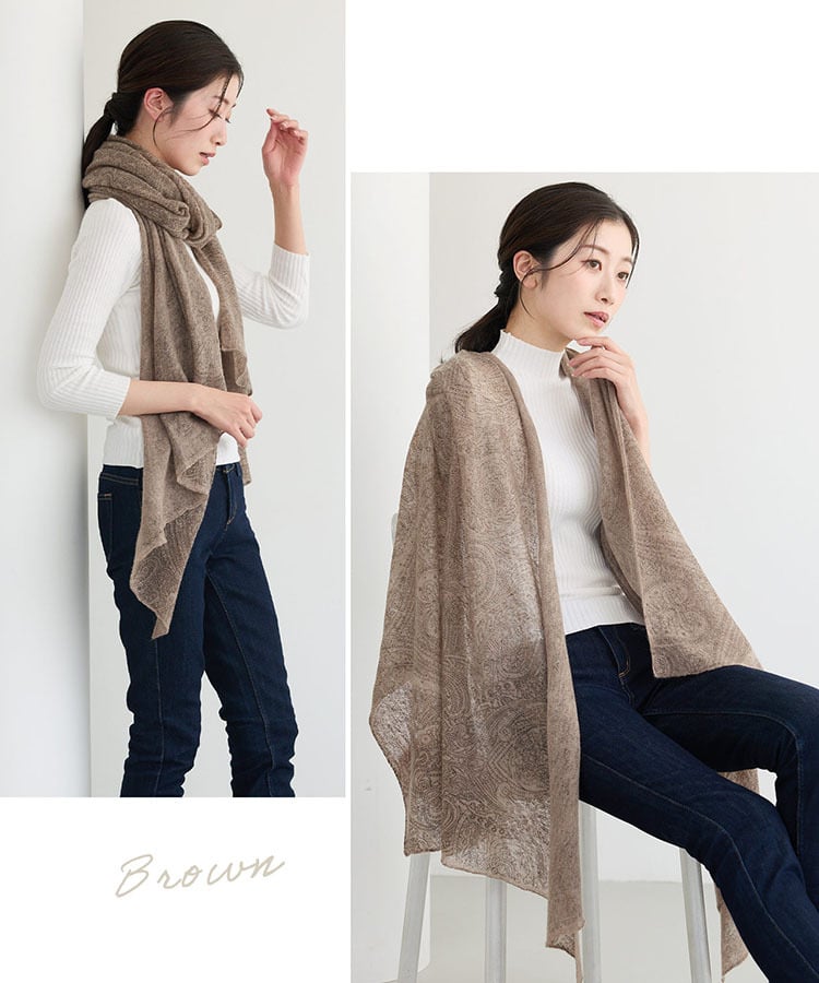 カシミヤ ストール 大判 レディース カシミヤ100％ 冬 カシミヤマフラー ブランド Filomo フィローモ ニットストール ペイズリー柄 内モンゴル産 アシンメトリー 軽量 軽い 伸縮性 ドレープ 秋 防寒 首元 ギフト プレゼント 7F (02000352r)