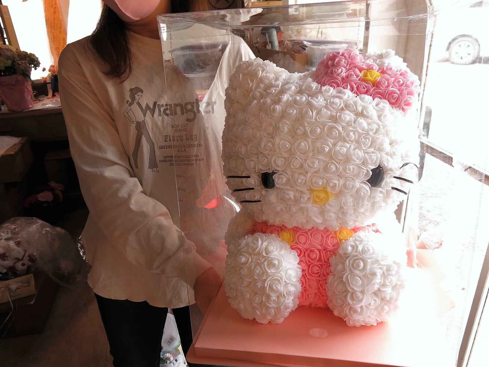 誕生日プレゼント 彼女 キティ ミニローズ 花束風ギフト レインボーローズ プリザーブドフラワー入りギフト ケース付き　