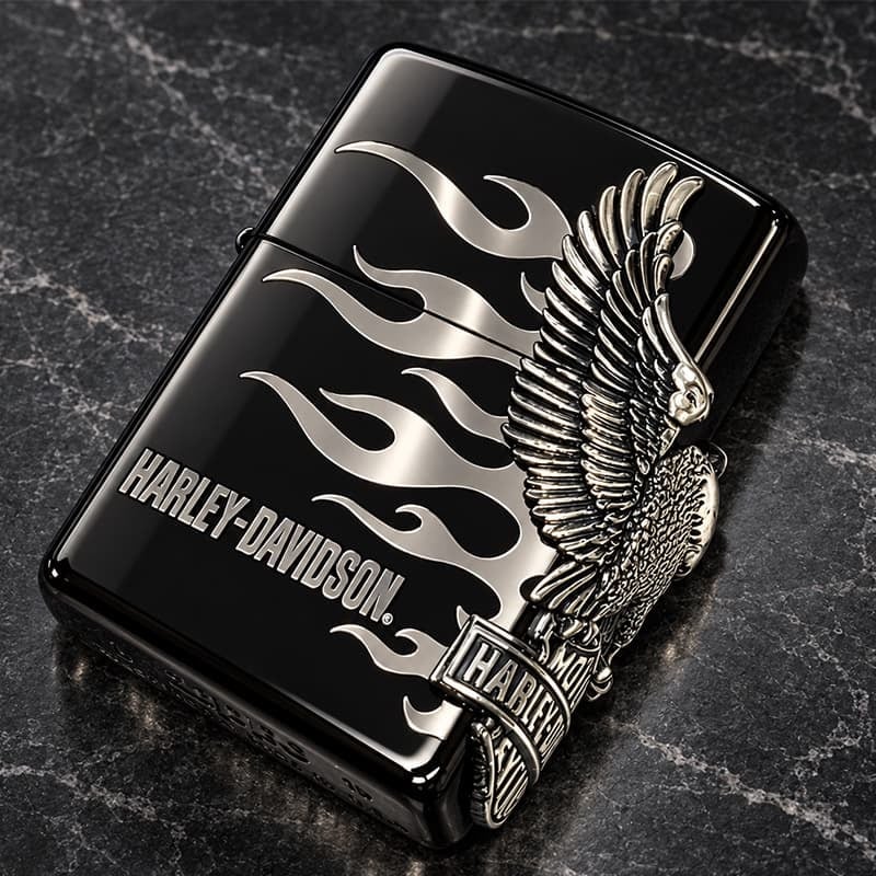 ZIPPO ハーレー ダビッドソン ジッポライター ブラック＆シルバー かっこいい ファイヤー 3面銀燻しメタル イーグル 黒銀 HARLEY-DAVIDSON 日本国内限定モデル ジッポー ギフト