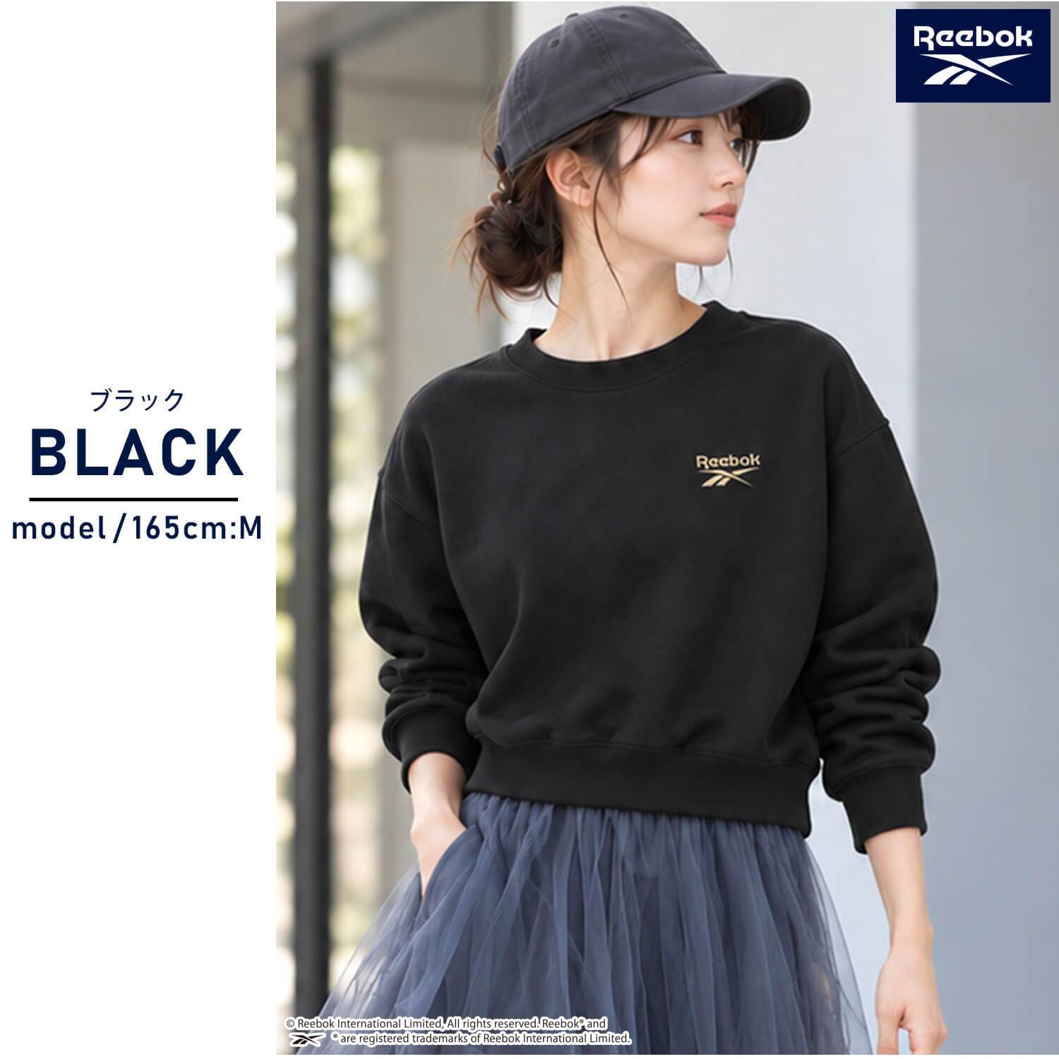 Reebok リーボック トレーナー レディース RL-6500 スウェット クロップド ショート丈 長袖 クルーネック 裏起毛 暖かい ロゴ 刺繍 防寒 スタイルアップ スポーツ カジュアル ファッション トレーニング 黒 M L LL 2026FW Karlas