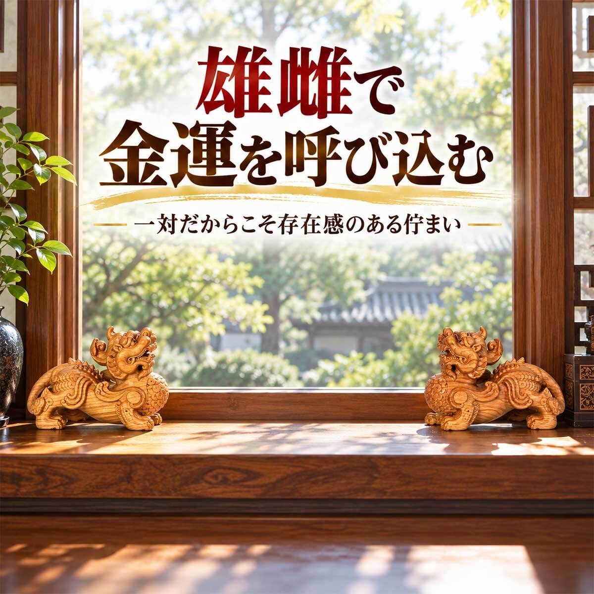 貔貅 置物 一対 天然木 木彫り 雌雄セット 金運 招財 蓄財 商売繁盛 風水 開運 玄関 リビング 店舗 オフィス 縁起物 瑞獣