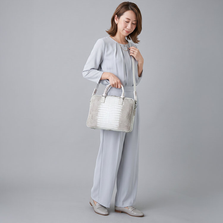 ブリーフバッグ ポロサス スモールクロコダイル レディース ヒマラヤクロコダイル ヒマラヤポロサス センター取り 日本製 2way バッグ ビジネスバッグ 鞄 ギフト プレゼント 4F (06002010r)