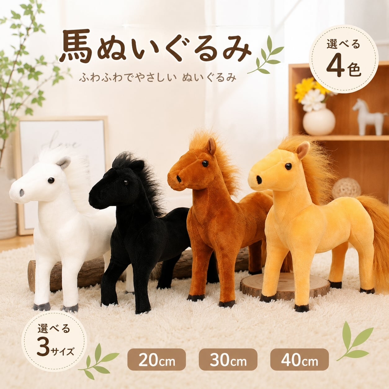 馬 ぬいぐるみ リアル 動物 アニマル ふわふわ かわいい 置物 インテリア 子供 おもちゃ ごっこ遊び 誕生日 プレゼント ギフト 癒し