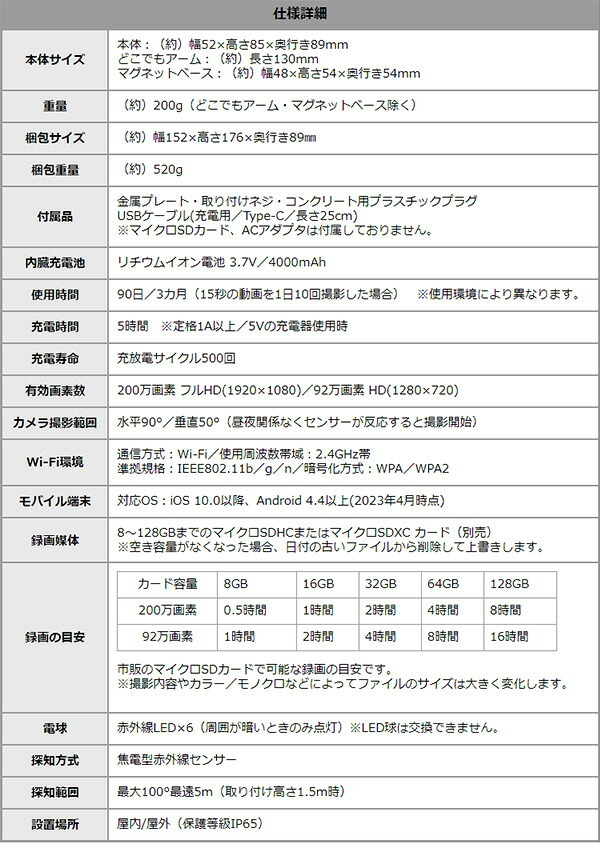 ペット家具 ペット用品 スマホと連動 充電式 防犯カメラ 監視カメラ 屋外 センサー式 見守りカメラ 室内 工事不要 ワイヤレス 家庭用 電源不要 アーム マグネット