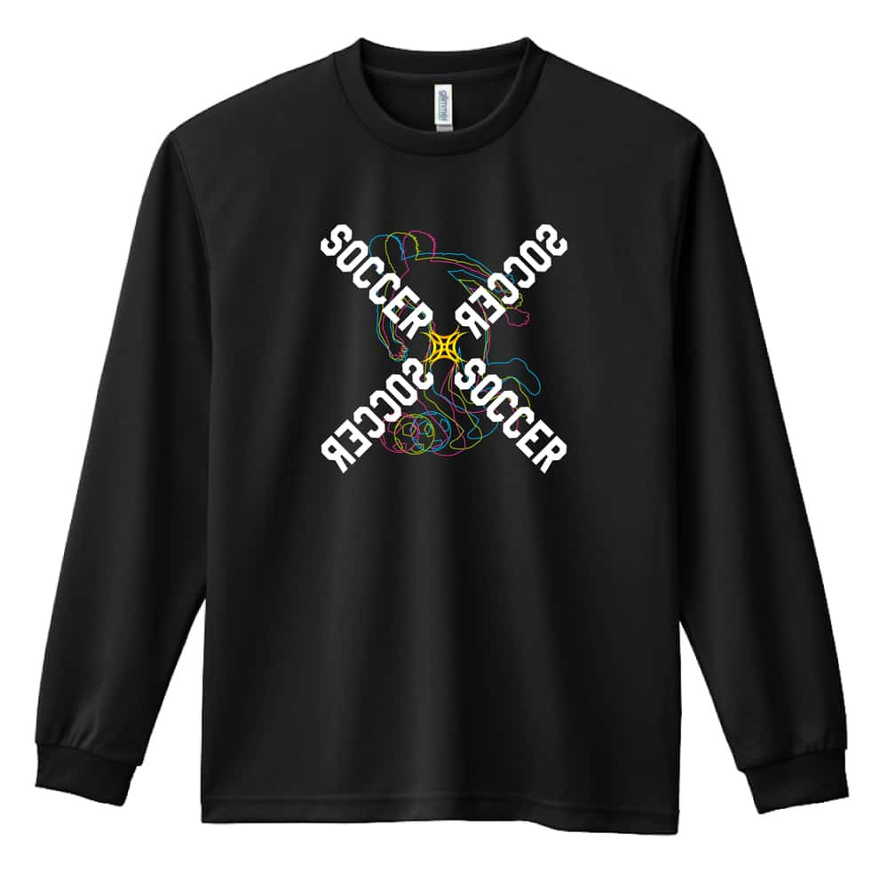 サッカー ロンT 長袖 Tシャツ メンズ 練習着 レディース ジュニア ウェア ドライ おもしろ tシャツ 名入れ おしゃれ キッズ 文字入れ無料 「ネオンスタイルのクロスSOCCER」 アートワークスコウベ 【送料無料】