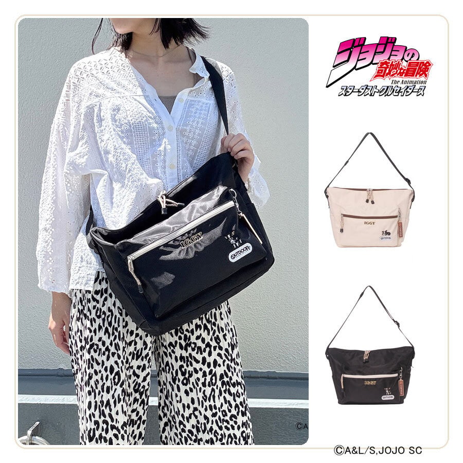 outdoor products ジョジョの奇妙な冒険 イギーモチーフショルダー ショルダーバッグ 斜め掛け レディース メンズ ギフト プレゼント ブラック jo03 ODJO03