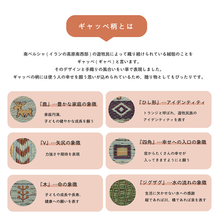 夏ラグ 夏用カーペット ラグ い草 ギャベ 自然素材 抗菌防臭 滑り止め不織布 約191×191cm