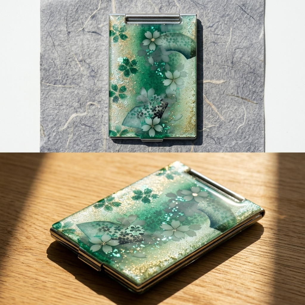 コンパクトミラー『湯』名入れ 送料無料 和柄 和風 和モダン 和雑貨 和小物 手鏡 折りたたみ 桜 伝統工芸 職人 手作り ハンドメイド 記念日 プレゼント ギフト クリスマス