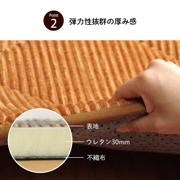 ラグ 滑りにくい 防音 ボリューム 厚い へたりにくい コーデユロイ 無地 約185×300cm 約4畳 床暖房 ホットカーペット対応 こたつ敷布団 ベージュ 約185×240cm ポリエステル ウレタン フランネル 敷きふとん しき布団 しきふとん