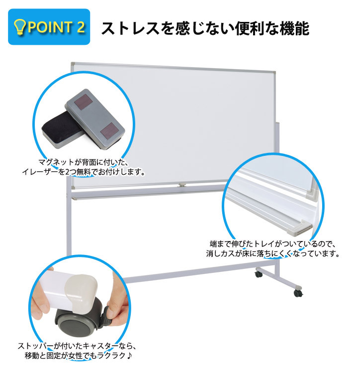 軽量 ホワイトボード 脚付き 横型 両面 すぐに使える マグネット対応 会議 プレゼン ミーティング アルミ枠 スチール マグネットボード 掲示板 無地 激安 テレワーク