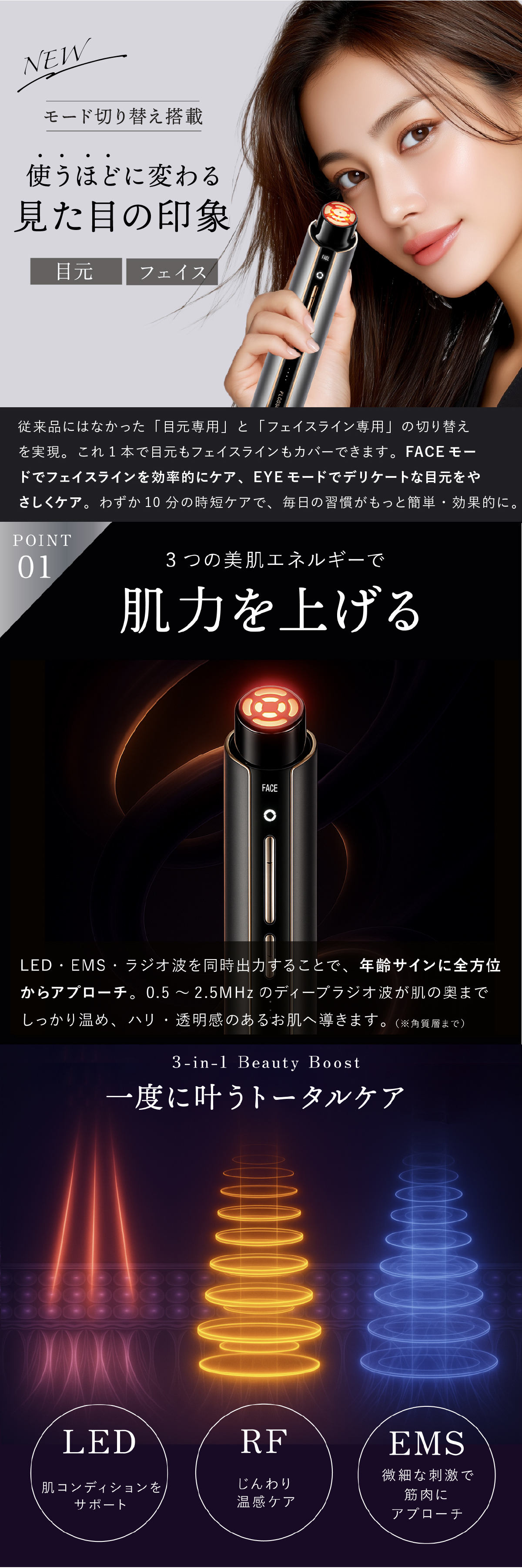 目元美顔器 ヤーマン クリアージュ アイリフトフロッサム CREAGE YA-MAN EMS RF LED アイケア 美顔器 目元ケア 口元 フェイスライン 顔 首 おでこ フェイスケア コンパクト 家庭用美容器 美容家電 女性 母 妻 美容好き 誕生日 母の日 記念日 プレゼント 美容ギフト