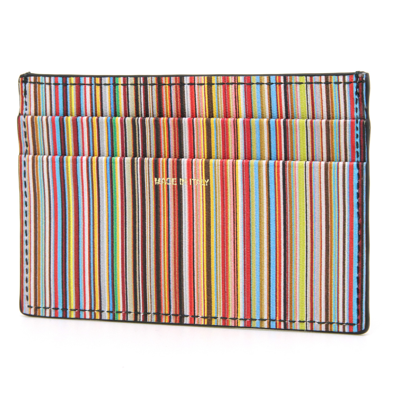 ポールスミス カードケース Paul Smith 名刺入れ カード入れ パスケース メンズ レザー ブラック マルチストライプ M1A-4768-DMULTI 79 【ラッピング無料 誕生日 お祝い プレゼント ギフト 贈り物】 送料無料