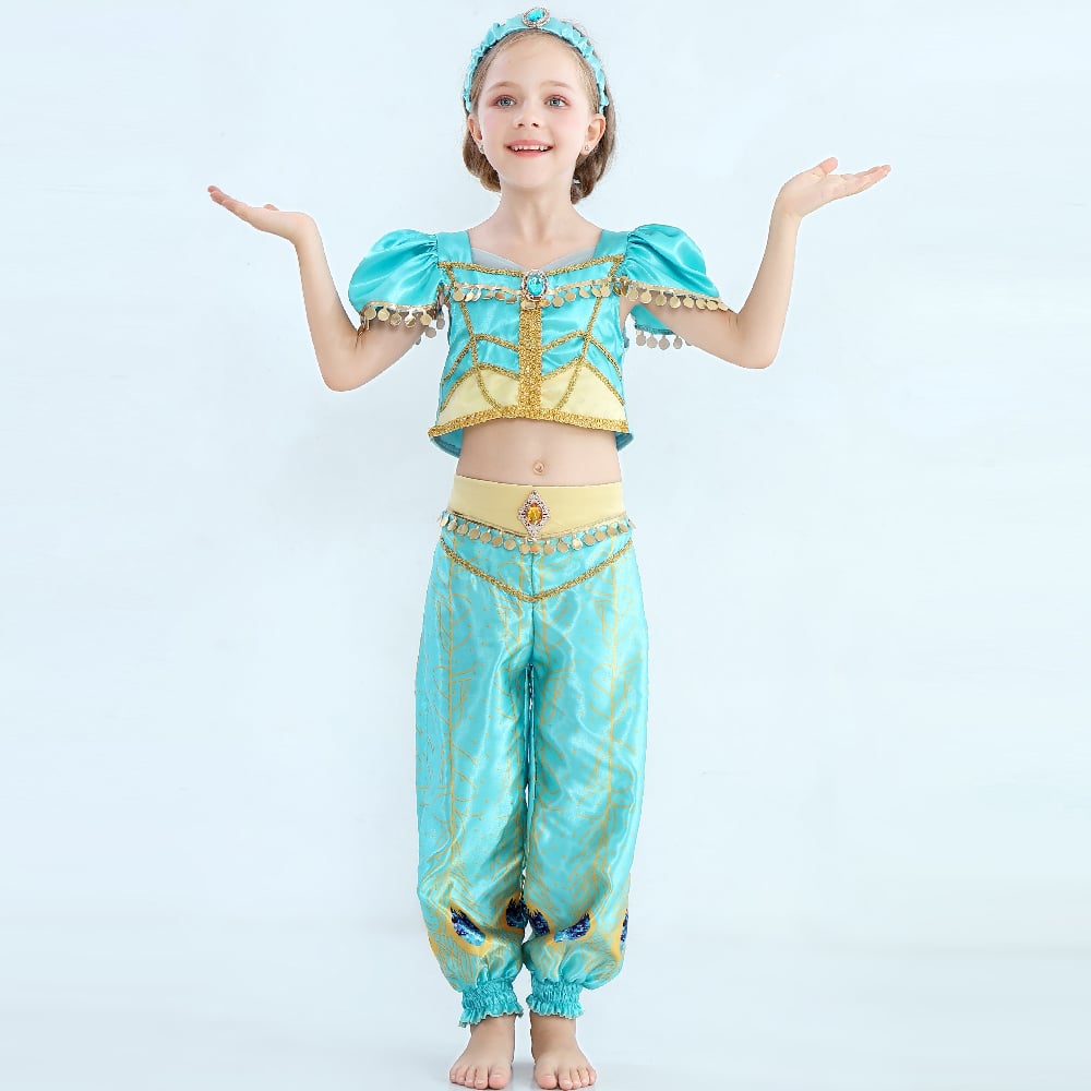 ジャスミン 衣装 アラジン プリンセス ドレス 子供用 ハロウィン クリスマス コスプレ 仮装 アラビアン 女の子 ダンス衣装 お姫様 仮装 なりきり コスチューム TDL パーティー 舞台 誕生日 プレゼント ギフト ビスチェ パンツ マント ヘアバンド ティアラ 5点セット