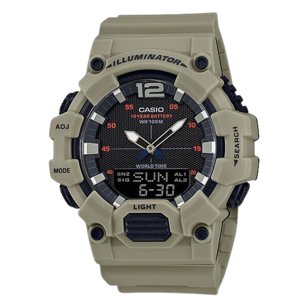 箱なし カシオ 腕時計 メンズ CASIO アナデジ カーキ サンド ベージュ 海外モデル 逆輸入 10年電池 100m防水 ワールドタイム ストップウォッチ アラーム LEDライト アウトドア スポーツ 誕生日 父の日 プレゼント ギフト 成人 卒業 入学