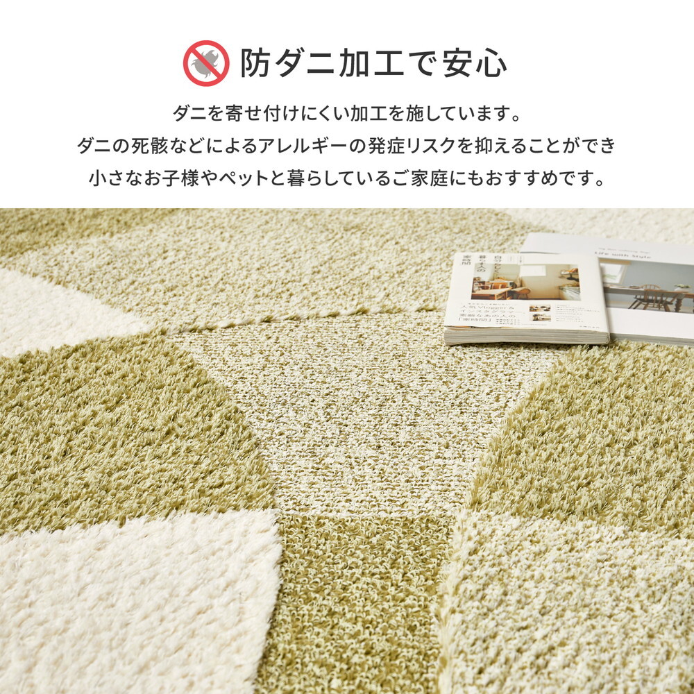 ラグ カーペット 国産高機能 ジャスト 約190×190cm 防ダニ 抗菌 防臭 抗ウイルス 消臭 花粉対策 日本製