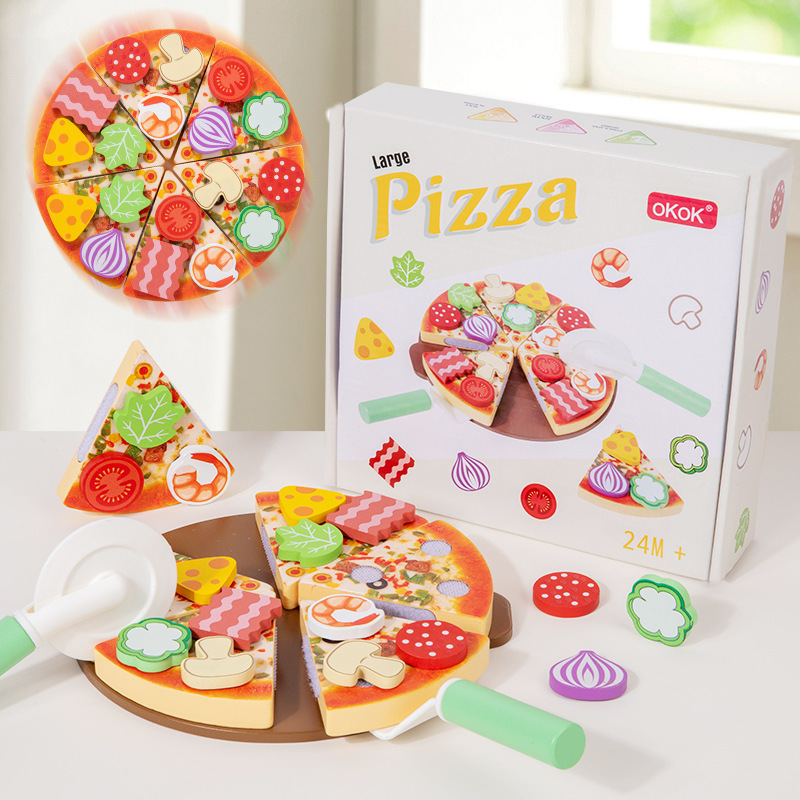 木製 おもちゃ おままごと ピザ セット 切れる 食材 ピザカッター ごっこ遊び キッチン 料理遊び 組み合わせ 指先遊び 子供 知育おもちゃ 男の子 女の子 6歳 誕生日 プレゼント ギフト 入園祝い