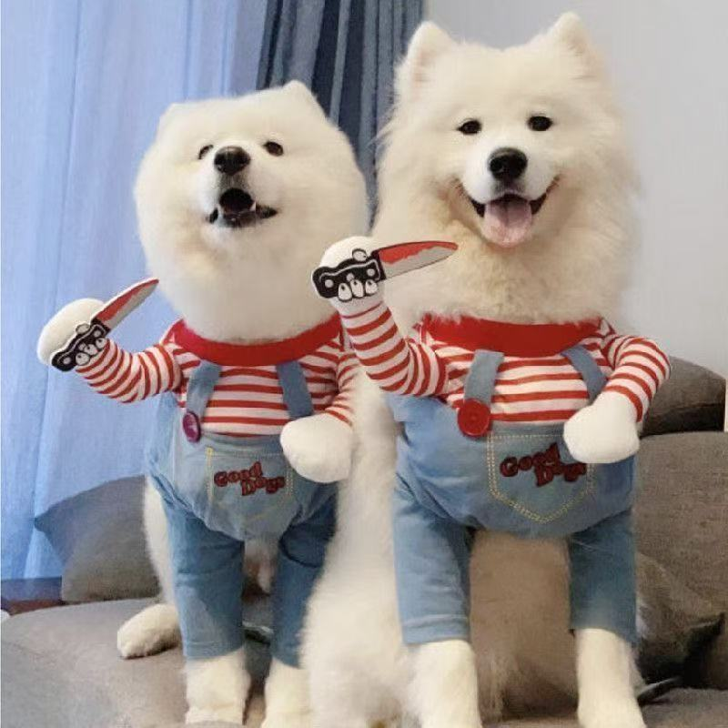 犬服 ハロウィン コスプレ 犬用 コスチューム ホラー チャッキー風 仮装 衣装 ナイフ付き かわいい おもしろ ペット服 小型犬 中型犬 柴犬 トイプードル ビションフリーゼ 写真撮影 SNS映え パーティー XS S M L XL