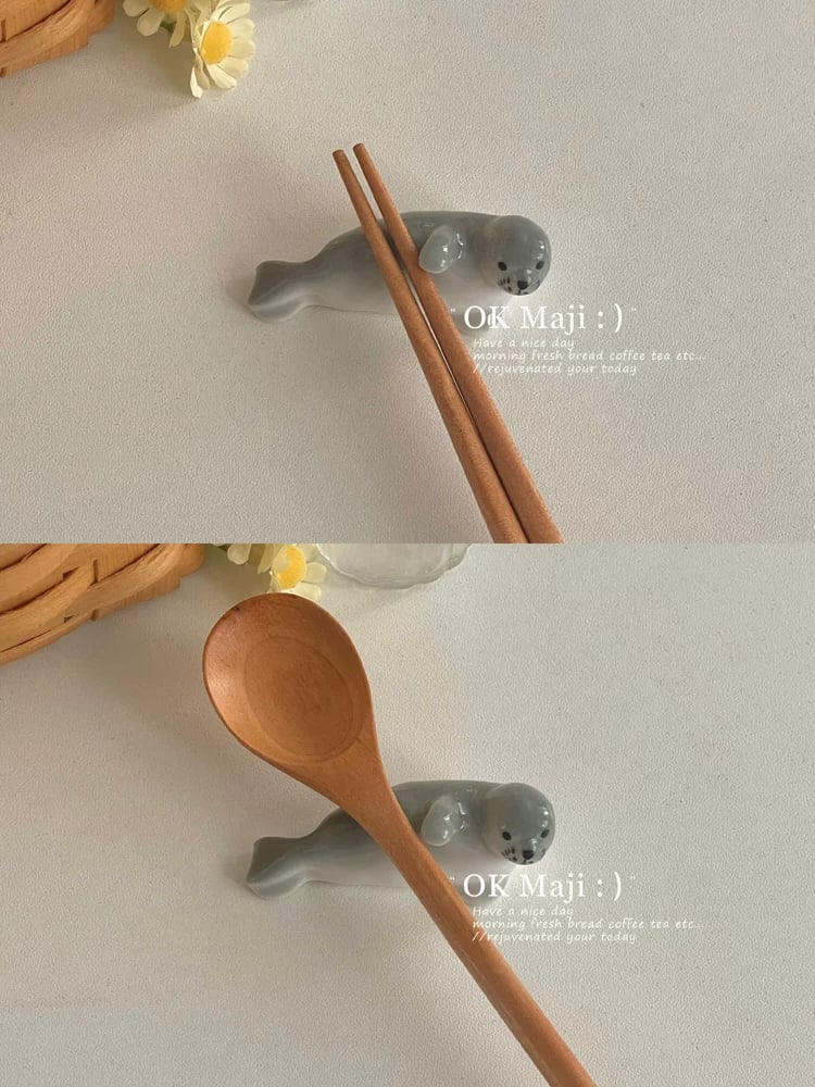 箸置き 2個セット アザラシ 陶器製 かわいい おしゃれ カトラリーレスト スプーン置き 箸枕 食器 卓上小物 シンプル 北欧風 キッチン雑貨 食卓 テーブルウェア 来客用 プレゼント