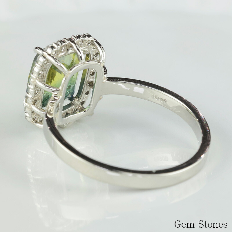 大粒 非加熱 バイカラーサファイア 3.67ct ダイヤモンド プラチナ Pt900 リング 指輪 ジュエリー 細い レディース 可愛い エレガント シンプル サファイア グリーン イエロー  誕生石 9月 Drops