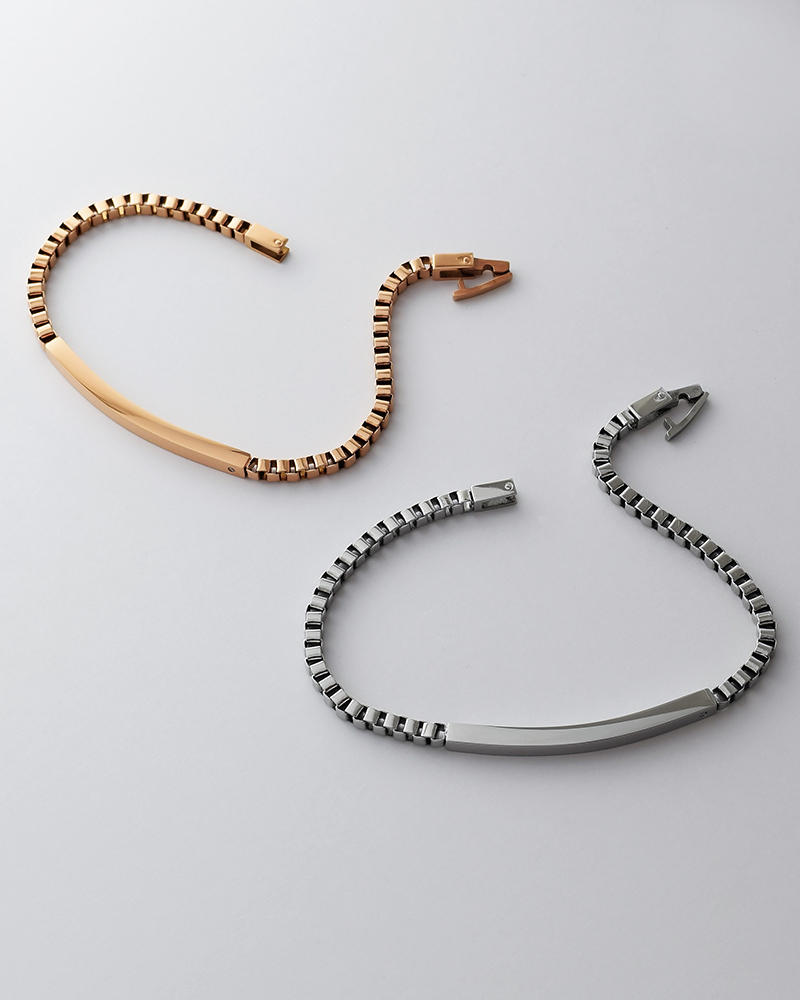 ペアブレスレット つけっぱなし 刻印 ステンレス 金属アレルギー ブランド 大人 ダイヤモンド シンプル IDプレート ボックスチェーン 金アレ サージカルステンレス 2本セット クリスマス 誕生日 記念日 プレゼント テラグラティア Terra-gratia PairBracelet【lstb015pair】
