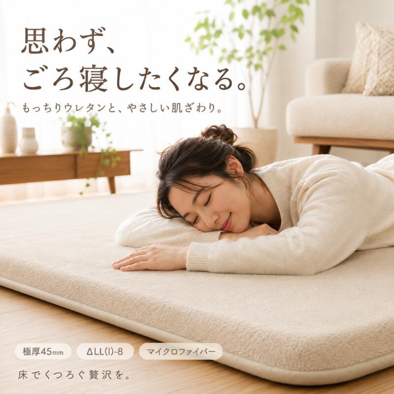 ラグ 極厚45mm ロボット掃除機対応 1.5畳 2畳 3畳 130×190 190×190 190×240cm 厚手 防音 ΔLL-8 はっ水 つまずきにくい 斜めフチ 滑り止め 床暖房対応 オールシーズン 無地 低ホルムアルデヒド ラグマット 北欧