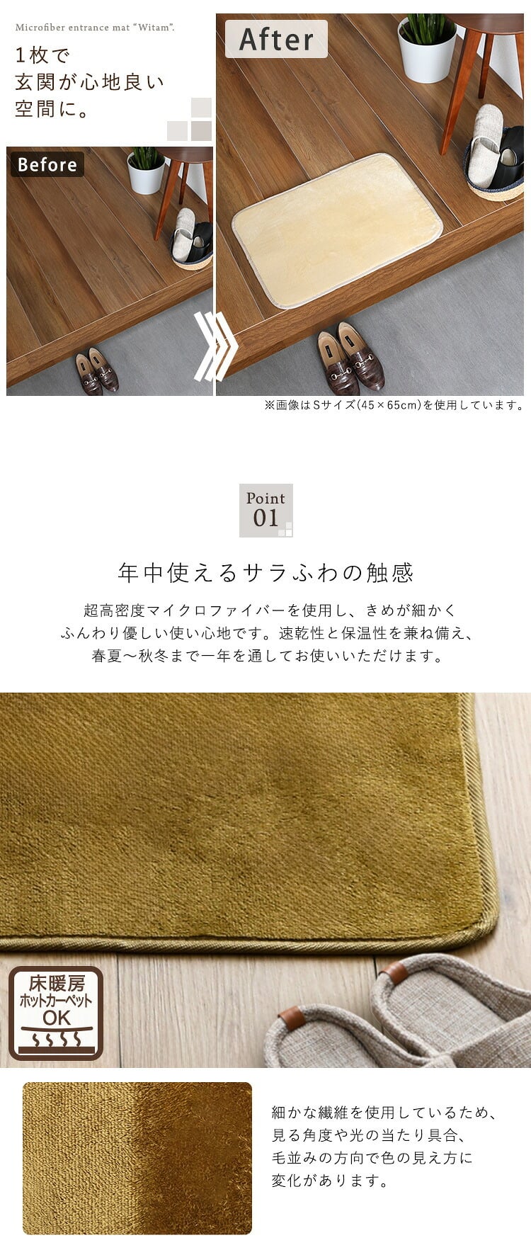 ラグ カーペット 洗える玄関マット 45×90cm 【ヴィタム-Witam-】