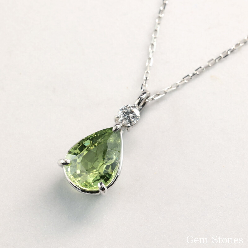  グリーンサファイア 　１．４５８ct 　ダイヤモンド　ネックレス 　ペンダント プラチナネックレス Pt900　ネックレス レディース 一粒ネックレス  誕生石 シンプル Drops