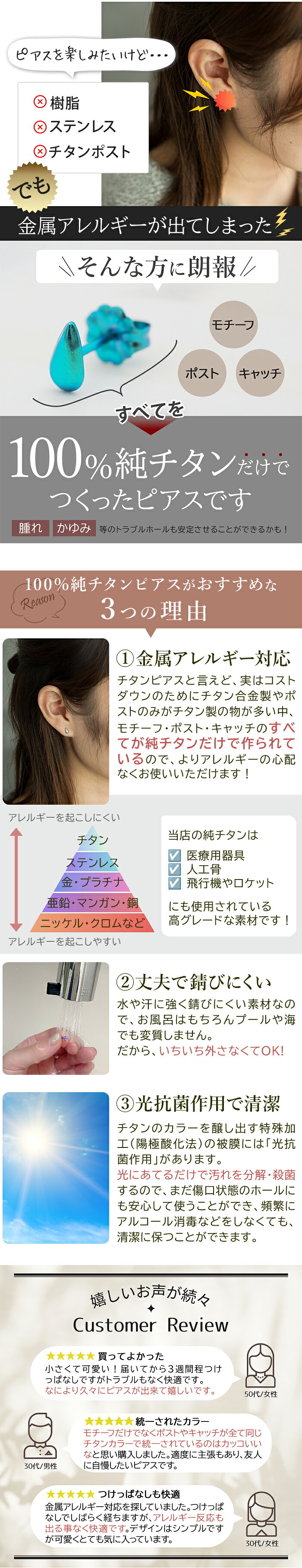 チタン ピアス つけっぱなし セカンドピアス 純チタン しずく 金属アレルギー 日本製 ポスト 軸太0.75mm 長さ10mm 全8色 全品1個ずつバラ売り 医療用 おすすめ かわいい シンプル 小さめ ミニ 極小 人気 メンズ レディース プレゼント