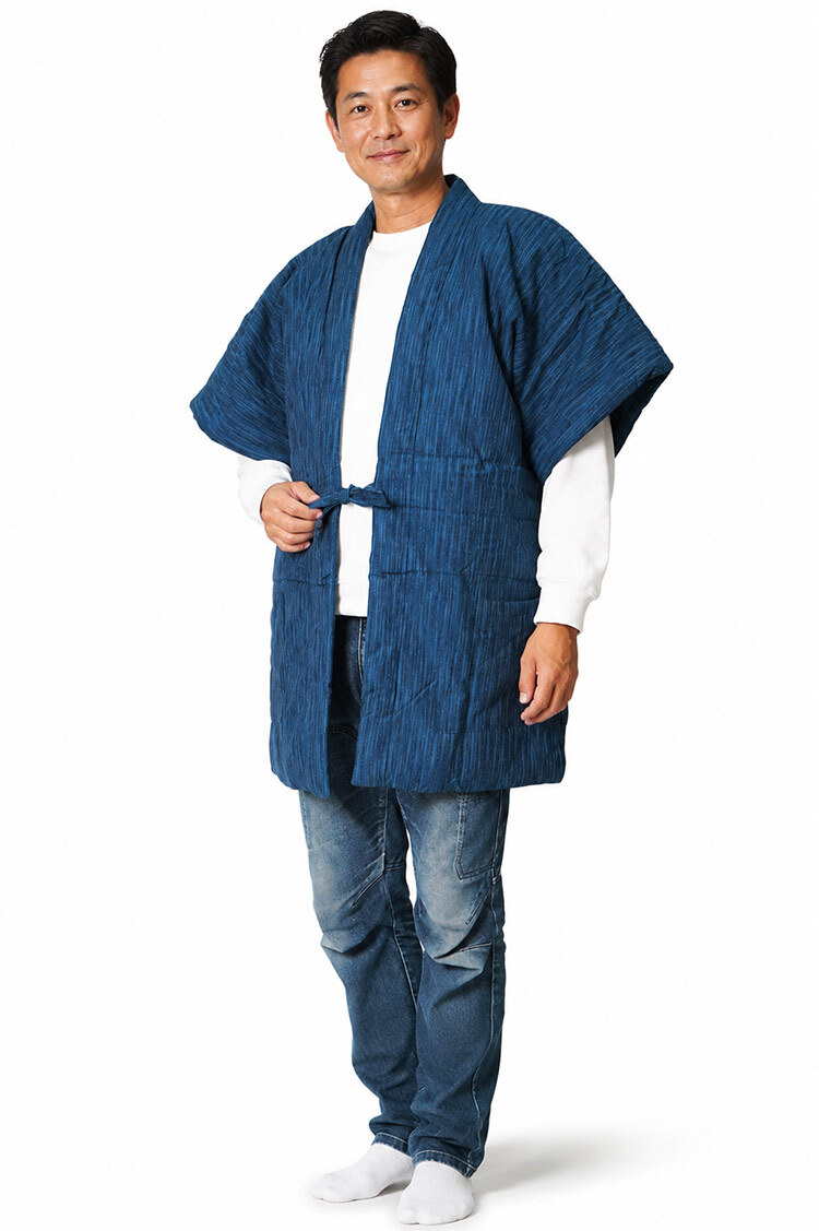 綿入り はんてん 日本製 半天 どてら メンズ やっこ 板締め 7340 MI-03 冬 丹前 はんてん 還暦 ちゃんちゃんこ ハンテン 部屋着 ルームウエア