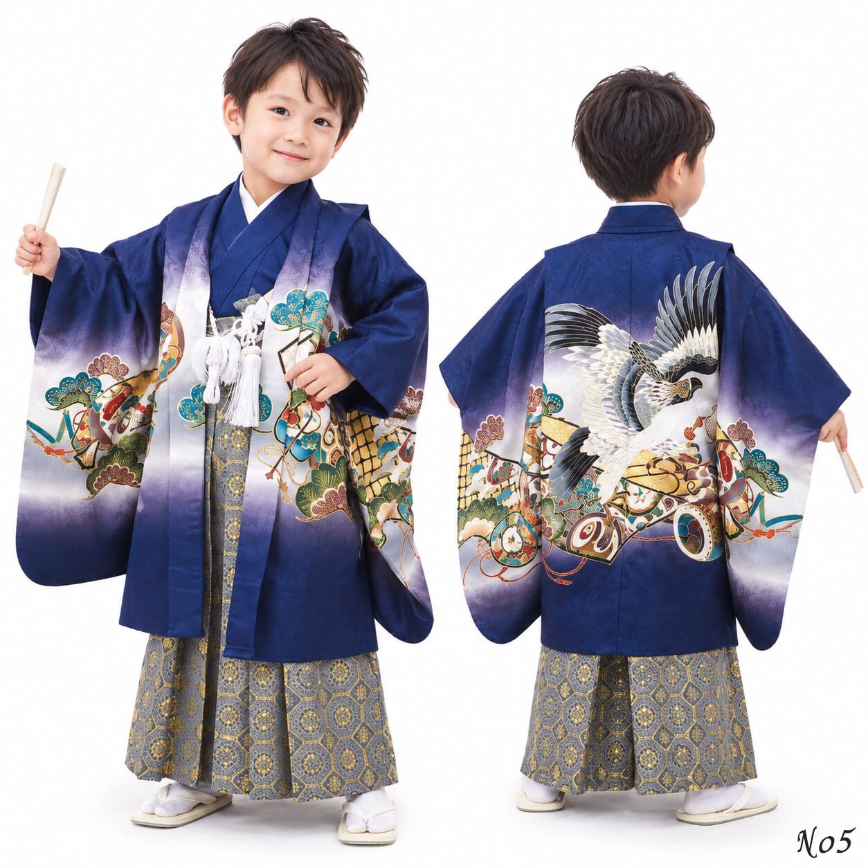 七五三 着物 男の子 5歳 袴 PO-120 購入 販売 鷹兜松 鷹 兜 男児 753 羽織袴 羽織 袴セット 男の子袴 セット 和装 レトロ 龍 子供 五歳 5才 お正月 ボーイズ