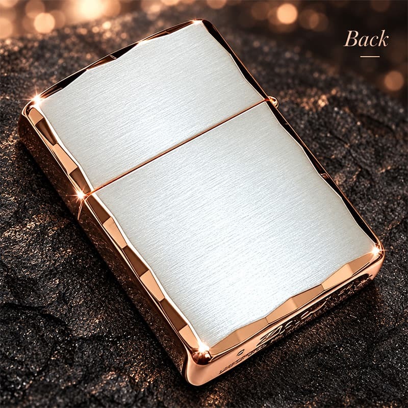 ZIPPO アーマー ライター ジッポ シンプル ロゴ シルバーサテン＆ピンクゴールド 両面コーナー彫刻 サイドピンク 重厚 メンズ ギフト かっこいい おしゃれ