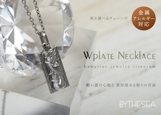 金属アレルギー対応 ネックレス ハワイアンジュエリー 純チタン ネックレス 刻印無料 誕生石 ダブルプレート Sサイズ チェーン長さ選べる ステンレスより軽く肌に優しい メンズ レディース プレゼント 敬老の日 【品番：CG-TIP310】