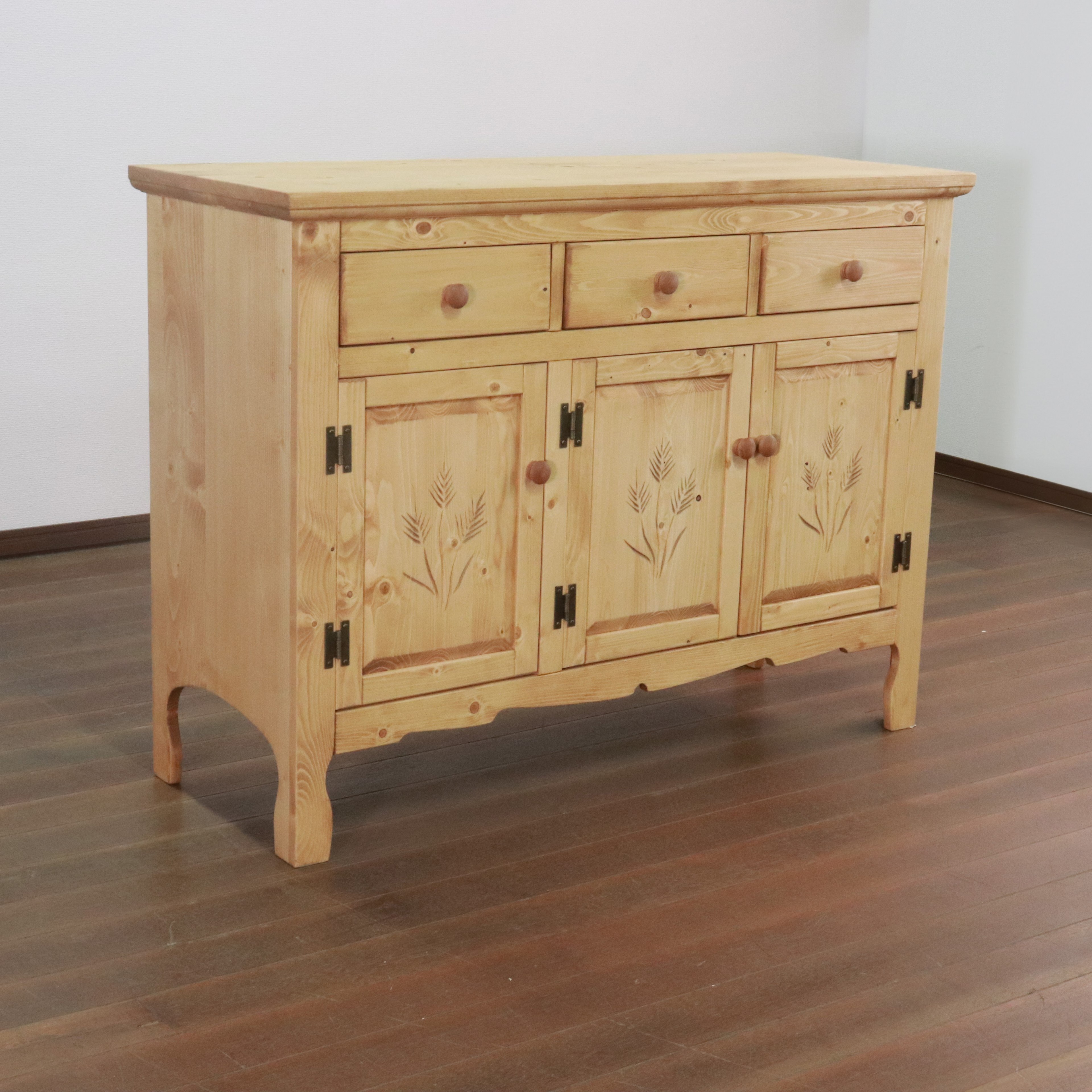 キャビネット FARMER 完成品 無垢材 パイン材 天然木 W120xD45xH90cm 収納家具 リビング収納 収納棚 ライトブラウン おしゃれ 新生活