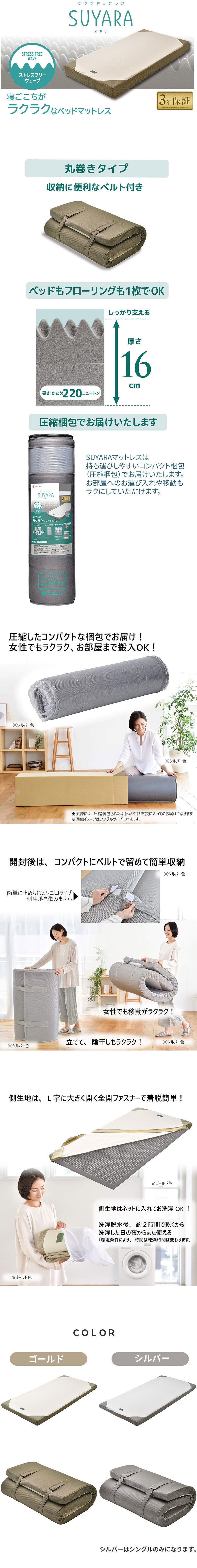 西川 RAKURA ラクラ 高反発マットレス シングル セミダブル ダブル 厚さ16cm 体圧分散 寝返りラクラク ムレにくい 抗菌 洗える側生地 ウレタン 圧縮梱包 点で支える健康敷きふとん