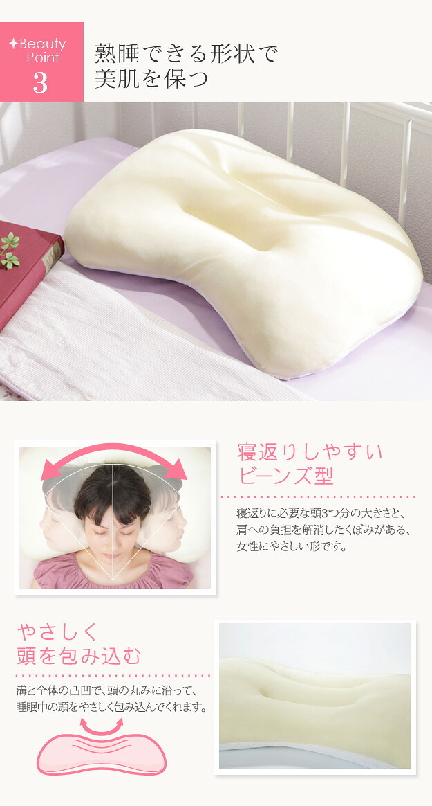 顔にシワがつかない ナイトケアピロー 43×63cm 枕 首 肩 しわ 眠りシワ 美肌 女性 柔らかい エイジングケア スキンケア 快眠 熟睡 寝返り 美容 健康 洗える 清潔 通気性 高さ調節 日本製